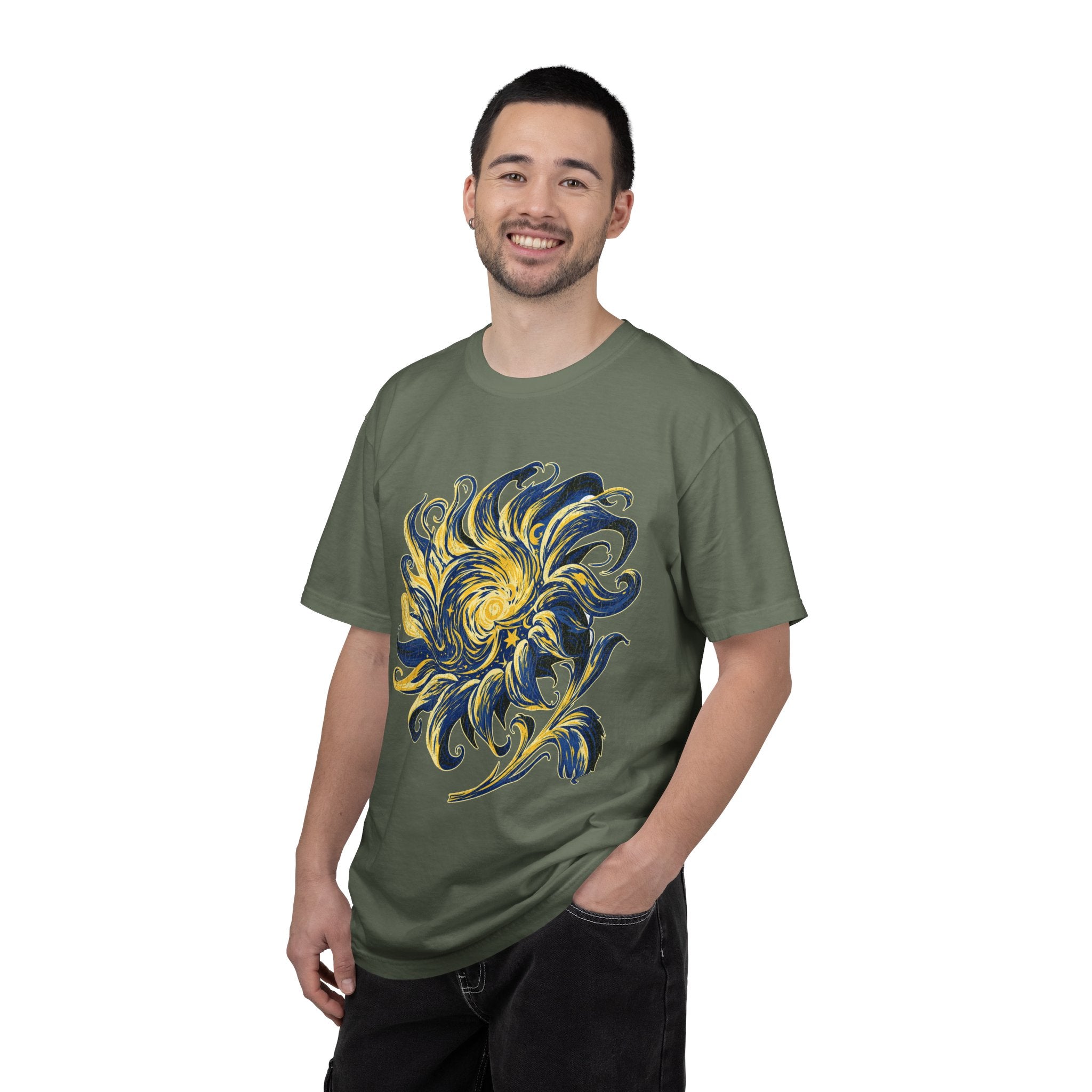 Celestial Sun Graphic Shirt, Blue and Gold Cosmic T-Shirt, Mystical Night Sky Tee, Astrology Gift for Stargazers and Dreamers, Gift Idea