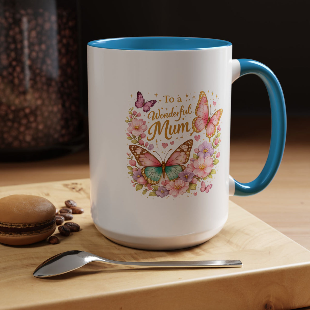 To My Wonderful Mum Butterfly Mug, Floral Mom Coffee Mug, Mother's Day Gift for Mum, Butterfly Coffee Cup, Mom Appreciation Gift