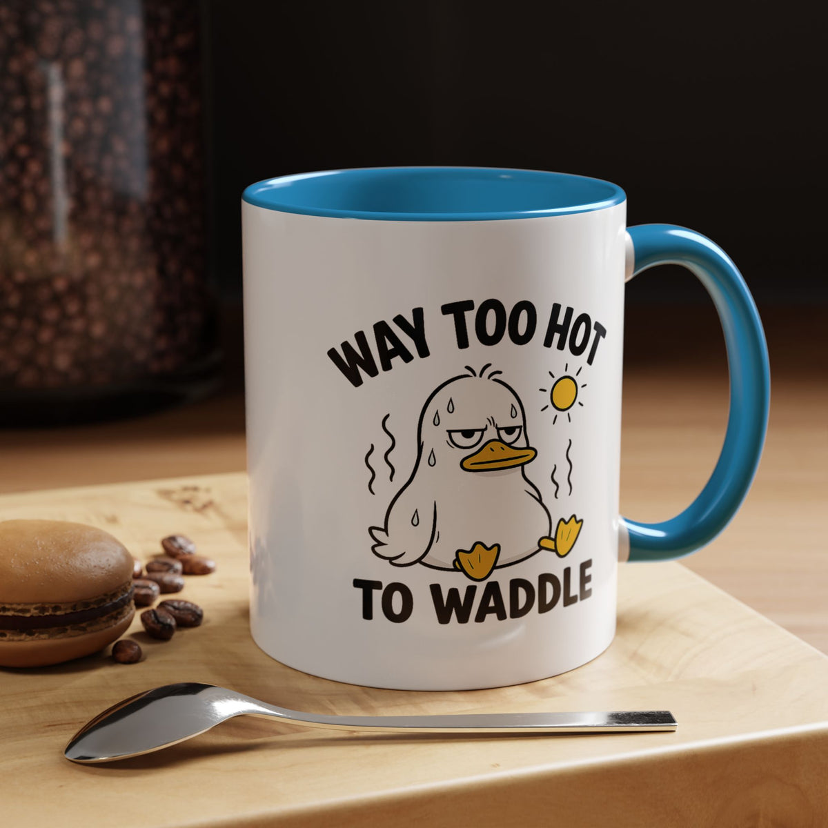 Way Too Hot to Waddle Coffee Mug, Funny Duck Lover Gift for Coworkers, Cute Summer Heat Sarcastic Ceramic Tea Cup with Orange Handle