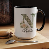 Personalized Monogram Mug with Custom Name, Floral Initial Coffee Mug for Women, Custom Letter Cup, Birthday Gift for Her, Bridesmaid Gift