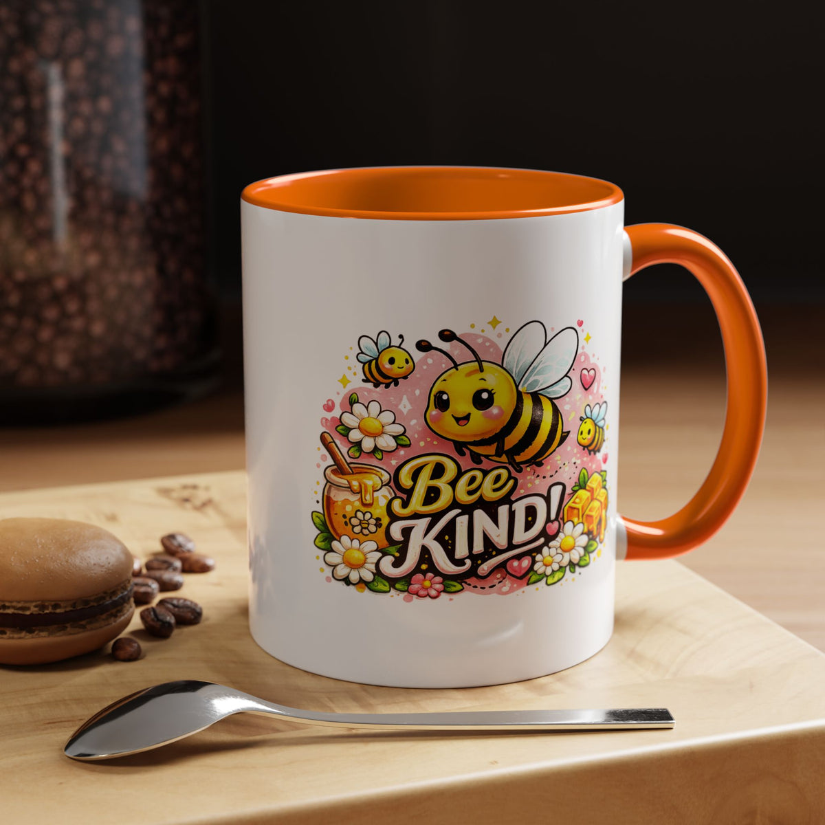 Bee Kind Coffee Mug, Cute Bumblebee Floral Black Accent Cup, Sweet Positive Kindness Gift for Bee Lover, Teacher, Friend or Gardener