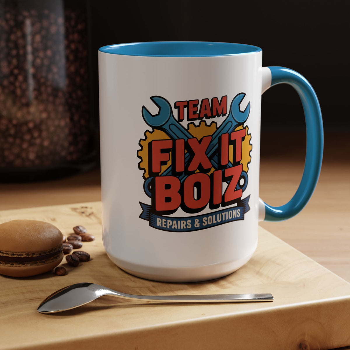 Mechanic Coffee Mug, Team Fix It Boiz Wrench and Gear Design, Handyman Gift for Dad or a Repair Crew Coworker, Workshop Coffee Break Cup