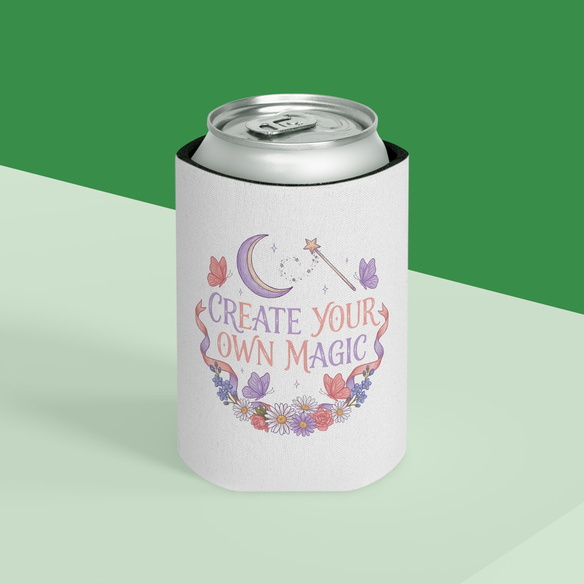 Magical Can Cooler, Create Your Own Magic Drink Sleeve, Fantasy Gift for Her, Floral Moon Can Holder, Witchy Gift, Whimsical Party Favor