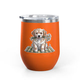 Golden Puppy Wine Tumbler, Cute Dog and Flower Cup, Gift for Dog Moms, Puppy Lovers, Pet Parents and Animal Lovers