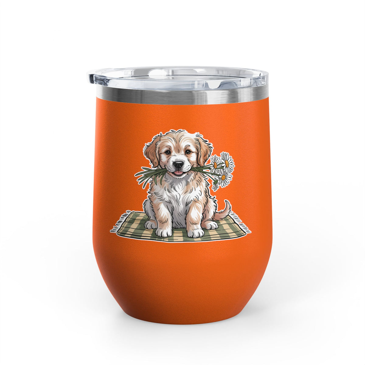 Golden Puppy Wine Tumbler, Cute Dog and Flower Cup, Gift for Dog Moms, Puppy Lovers, Pet Parents and Animal Lovers