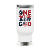 Patriotic Stainless Steel Travel Mug, One Nation Under God Coffee Cup, American Flag Drinkware, Faith Gift, USA Gift for Men and Women