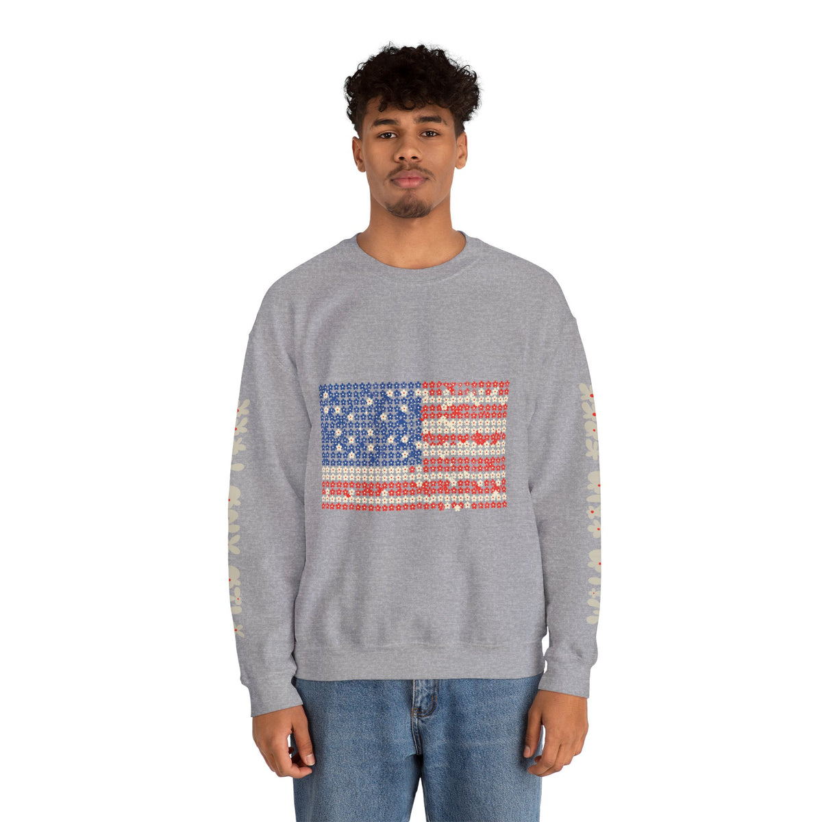Patriotic American Flag Sweatshirt, USA Floral Crewneck, Vintage Americana Pullover, Fourth of July Outfit, Summer Patriotic Gift for Her