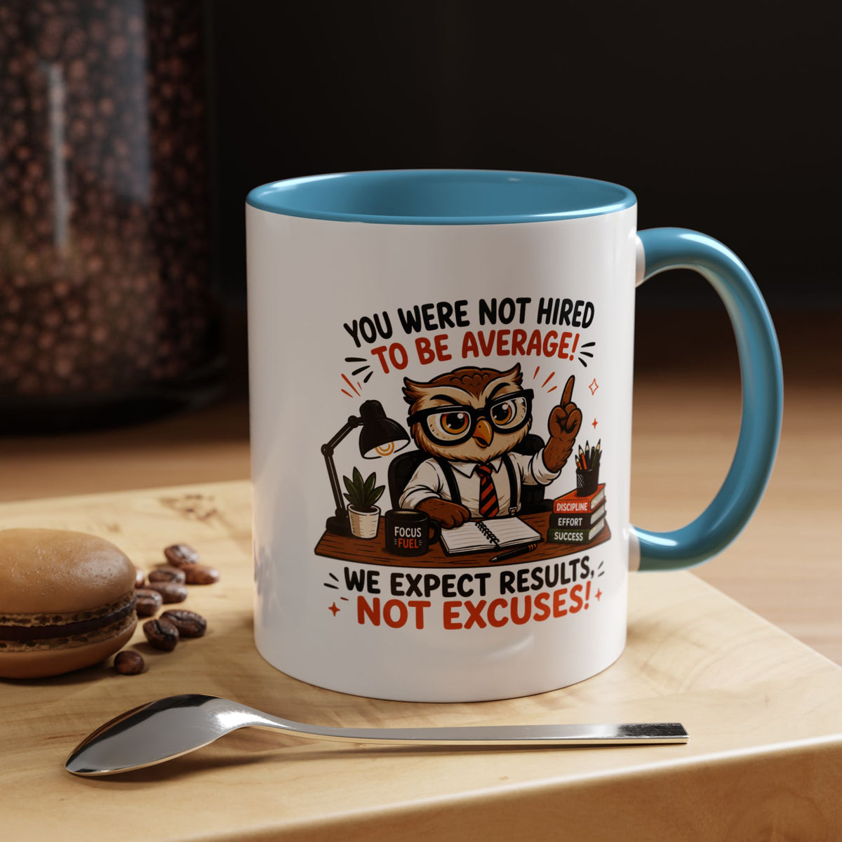 Funny Motivational Office Mug, Results Not Excuses Coffee Cup, Tough Love Gift for Employee, Coworker, Boss or Entrepreneur, Workplace Humor