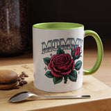 Mommy Coffee Mug, Pink Rose and Teal Leaf Design with Silver Look Lettering, Mother's Day Gift for Mom or a Floral Birthday Present for Her
