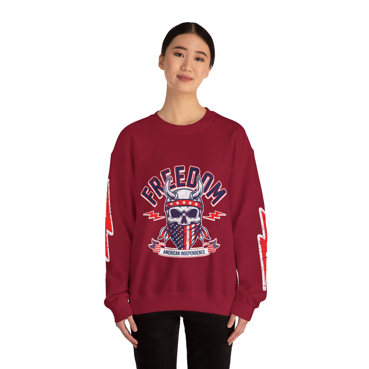 Freedom American Independence Sweatshirt, Patriotic Skull Crewneck, USA Flag Pullover, Fourth of July Outfit, Americana Gift for Him