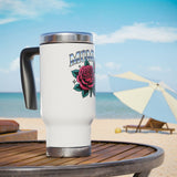 Mommy Rose Travel Mug with Handle, Pink Floral Coffee Cup, Sweet Gift for Mom, Mother's Day, Birthday and Everyday Coffee for Her