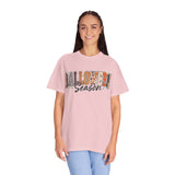 Halloween Season Shirt, Leopard Plaid Pumpkin Letter Graphic Tee, Cute Fall Gift for Women, Spooky October Outfit for Teachers and Moms
