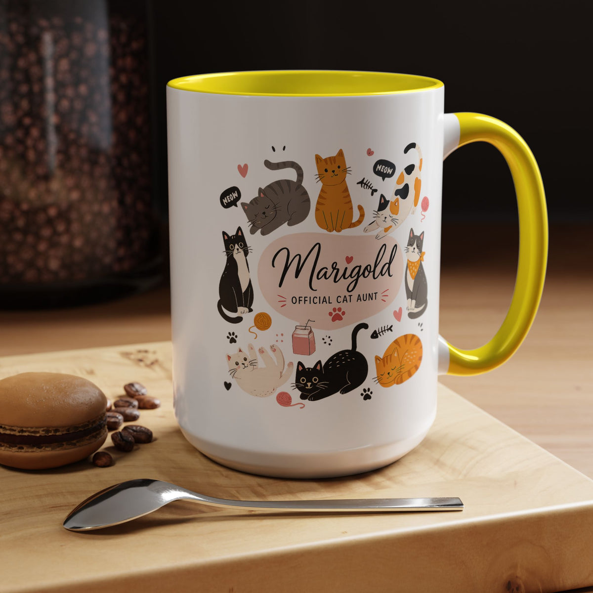 Personalized Cat Aunt Coffee Mug, Custom Cat Mom Style Mug with Name, Official Cat Aunt Gift, Cat Lover Coffee Cup, Pet Owner Mug