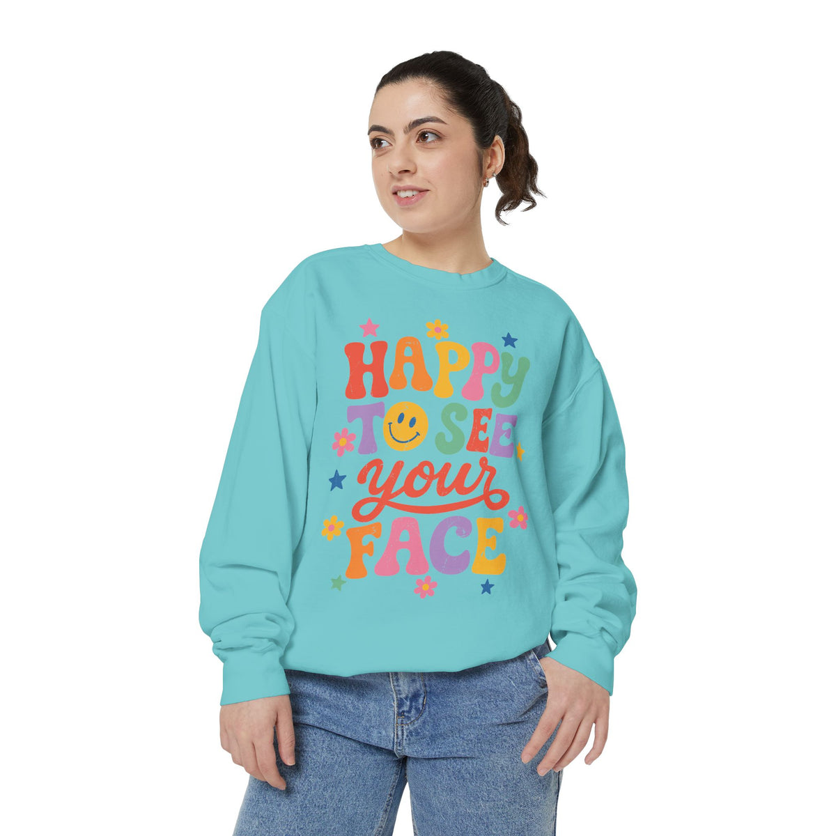 Happy to See Your Face Sweatshirt, Colorful Teacher Crewneck, Retro Classroom Shirt, Back to School Outfit, Educator Appreciation Gift