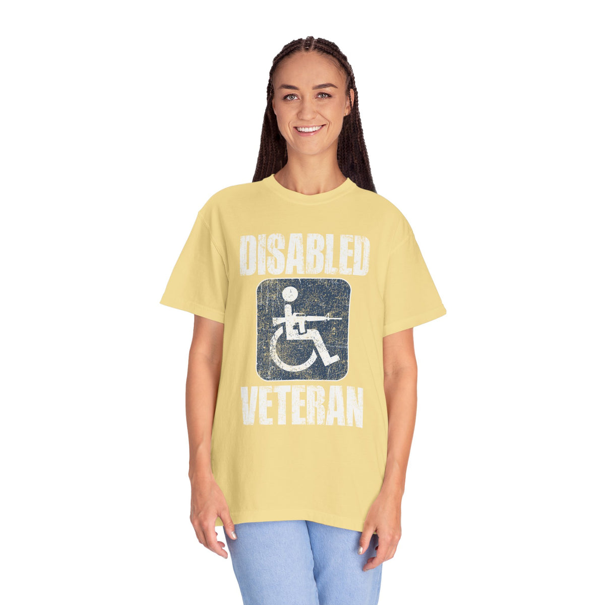 Disabled Veteran Shirt, Distressed Wheelchair and Rifle Graphic, Military Service Pride, Veterans Day Gift and Everyday Casual Wear