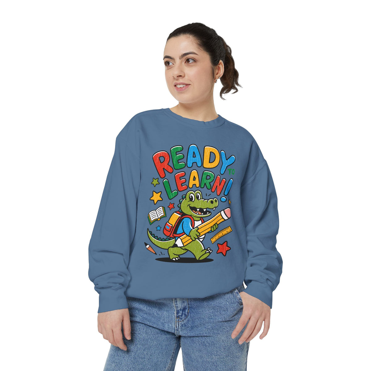 Ready to Learn Alligator Sweatshirt, Colorful Back to School Pullover, Cute Student Gift, Preschool Teacher Outfit, Classroom Style