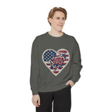 Patriotic Floral Heart Comfort Sweatshirt, American Flag Heart Crewneck, Fourth of July Sweatshirt, USA Gift for Women