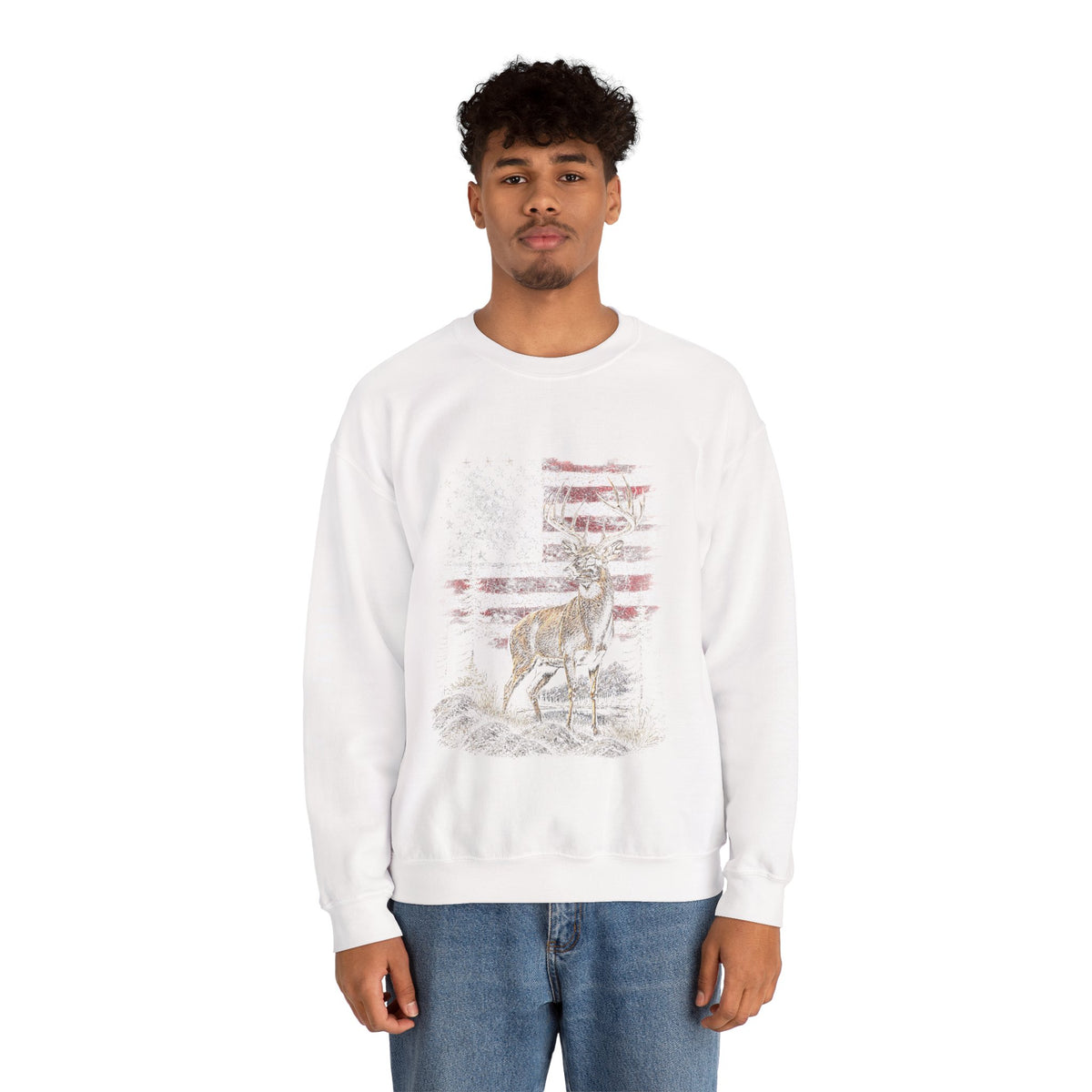 Personalized Hunting Sweatshirt, Custom Deer American Flag Pullover, Patriotic Outdoorsman Crewneck, Hunter Gift, Personalized Family Shirt