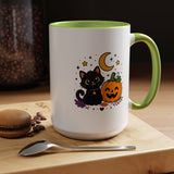 Cute Black Cat Halloween Mug, Pumpkin and Moon Coffee Cup, Spooky Season Gift for Cat Lover, Fall Birthday Present, Witchy Fall Decor