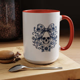 Blue Floral Skull Mug, Gothic Coquette Bow Coffee Cup, Alternative Halloween Gift for Her, Dark Academia Kitchen Decor, Spooky Present