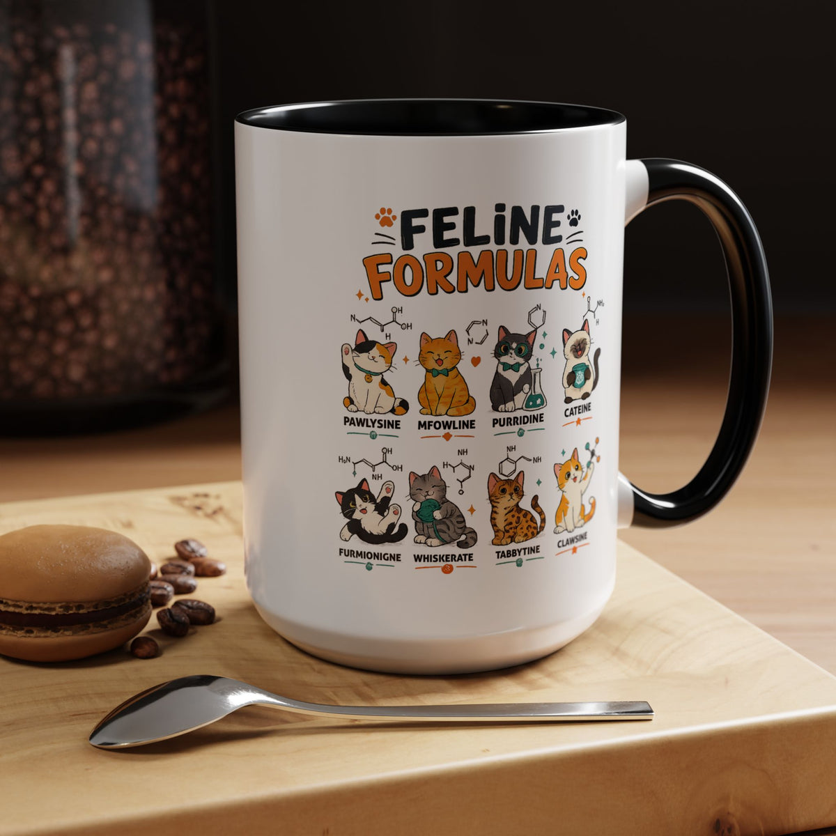 Funny Cat Science Coffee Mug, Feline Formulas Cat Lover Mug, Chemistry Cat Gift, Nerdy Cat Mom Cup for Scientists & Students