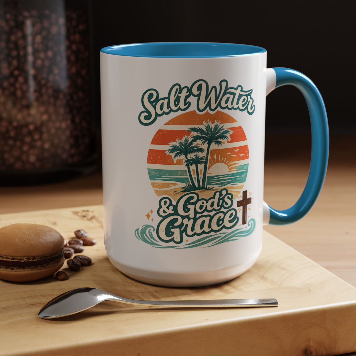 Christian Beach Lover Coffee Mug, Salt Water and God's Grace Mug, Coastal Faith Gift, Religious Ocean Lover Cup, Christian Gift