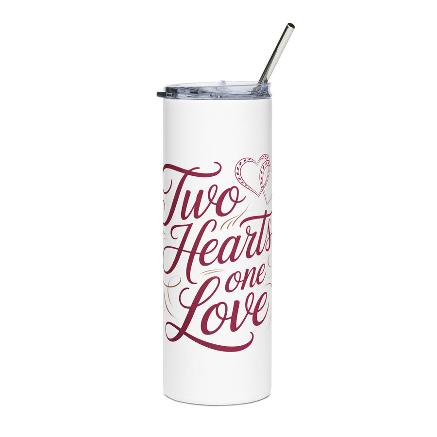 Two Hearts One Love Skinny Tumbler, Romantic Travel Cup for Couples, Anniversary Gift for Wife or Husband, Wedding Gift, Date Night