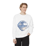 Great Wave Teacup Sweatshirt, Japanese Art Inspired Ocean Graphic, Gift for Tea Lovers and Coastal Art Fans, Casual Cafe Weekend Outfit