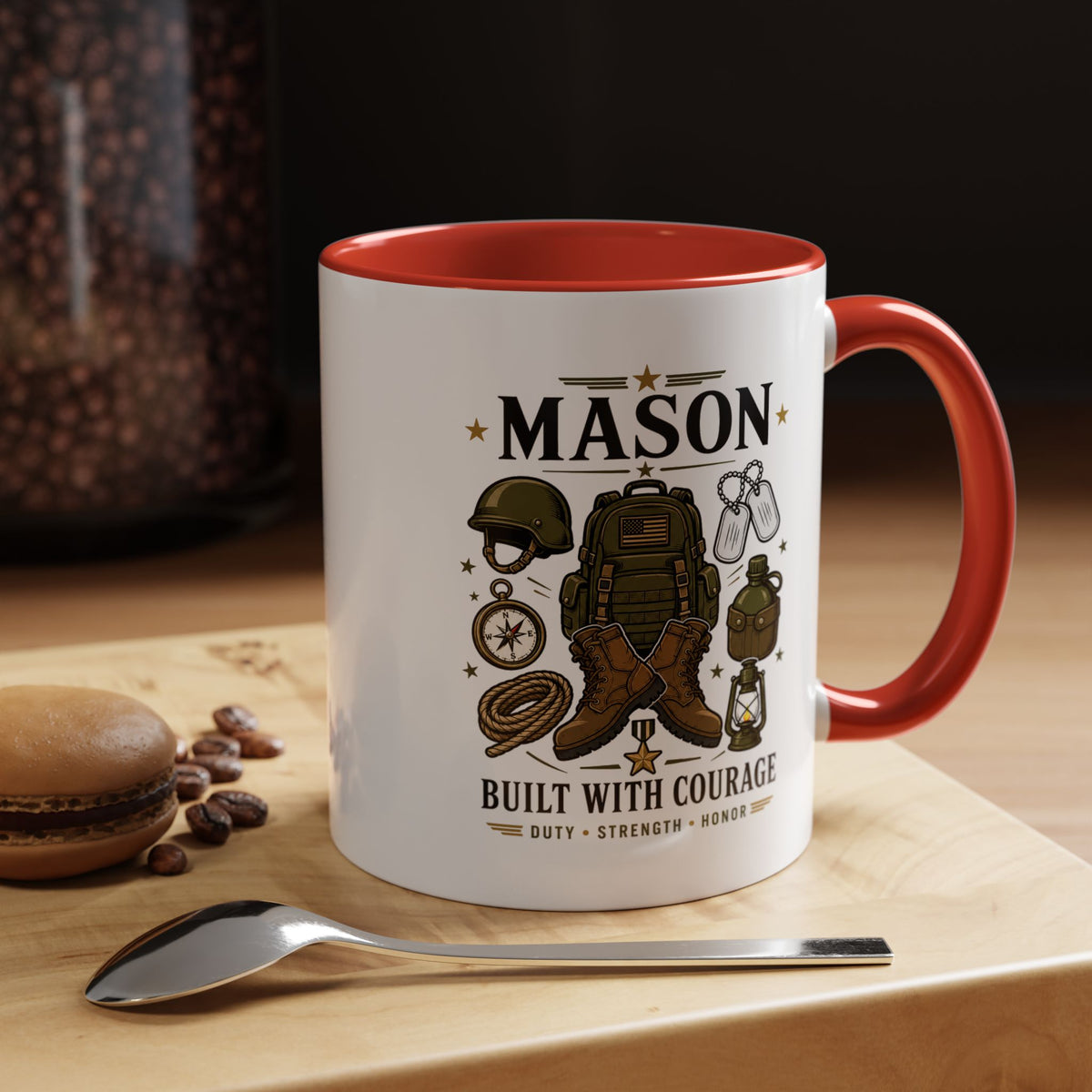 Personalized Army Soldier Mug, Built with Courage Coffee Cup, Custom Name Military Gift for Him, Veteran, Recruit or Service Member