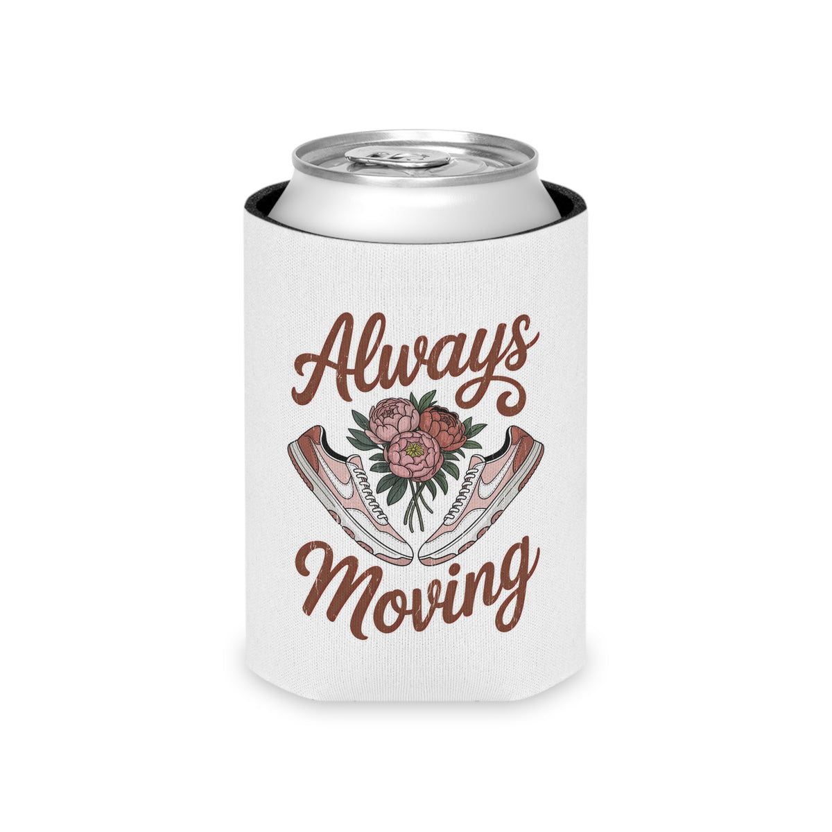 Always Moving Can Cooler, Sneaker Lover Drink Sleeve, Floral Shoe Design, Fitness Gift for Her, Gift for Runners and Active Women