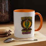 Zombie Coffee Mug, Wake Up and Smell the Coffee Black Accent Cup, Unique Funny Rise and Grind Gift for Horror Fan, Barista or Coworker