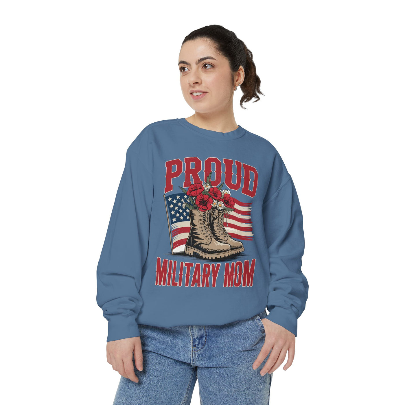 Proud Military Mom Sweatshirt, Patriotic Army Mom Pullover, Gift for Military Mother, Deployment Homecoming Crewneck, Flag Floral Top