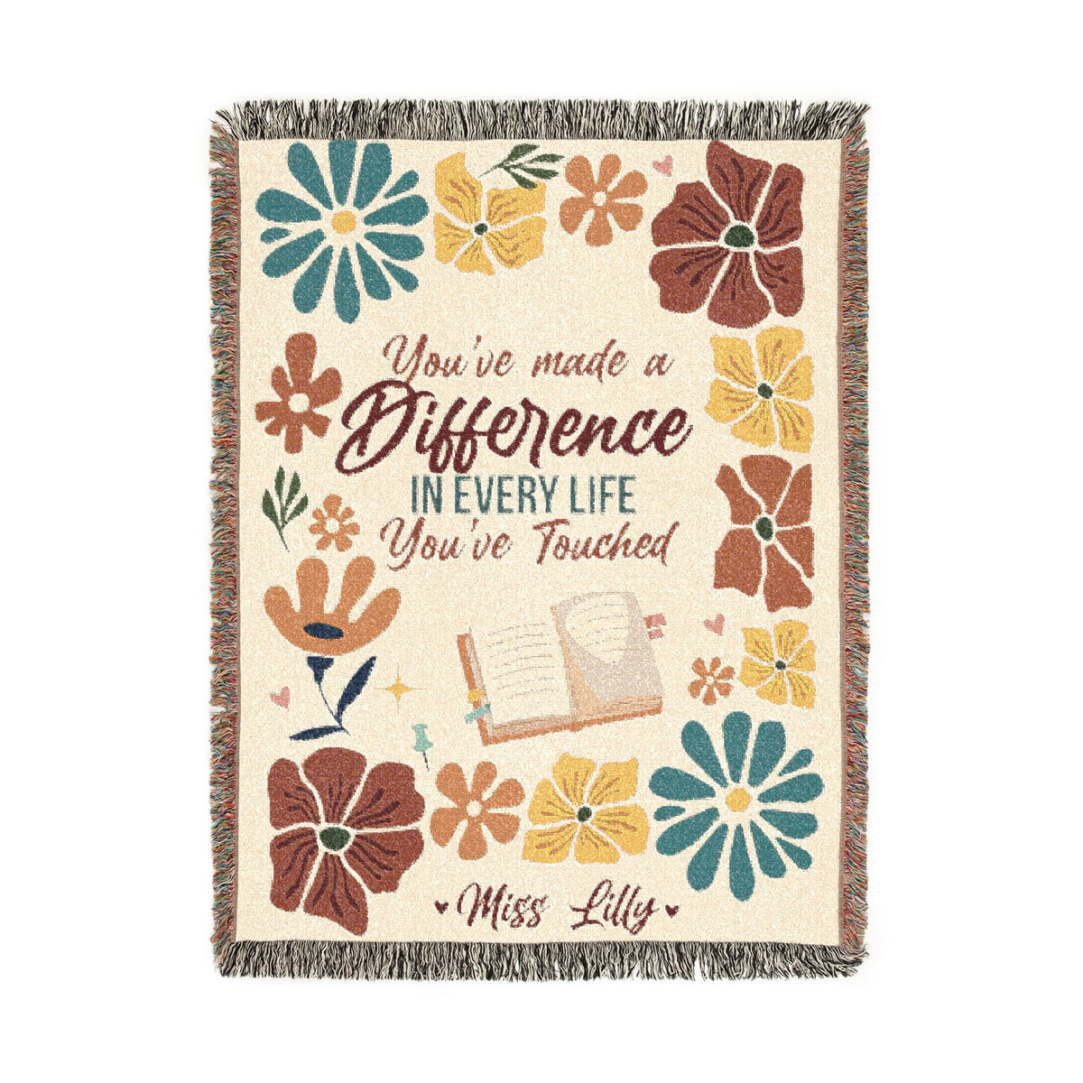 Personalized Teacher Appreciation Blanket, Custom Teacher Difference Throw, Floral Educator Gift, End of School Year Keepsake