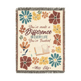Personalized Teacher Appreciation Blanket, Custom Teacher Difference Throw, Floral Educator Gift, End of School Year Keepsake