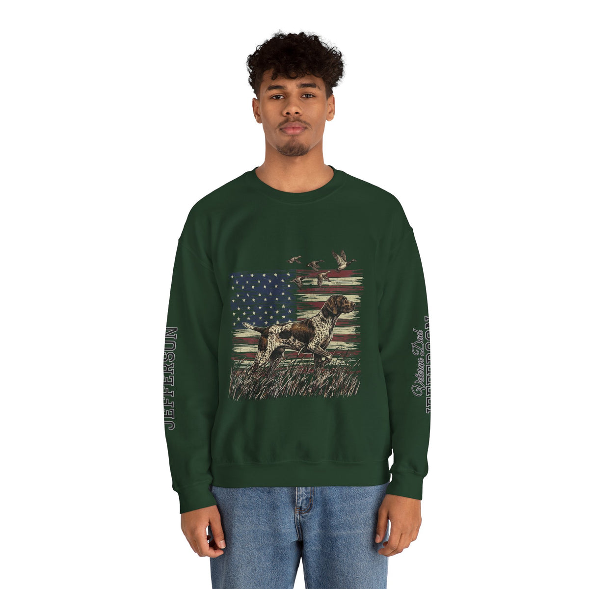 Personalized Patriotic Dog Sweatshirt, Custom Family Name Pullover, American Flag Dog Crewneck, USA Dog Lover Gift, Fourth of July Shirt