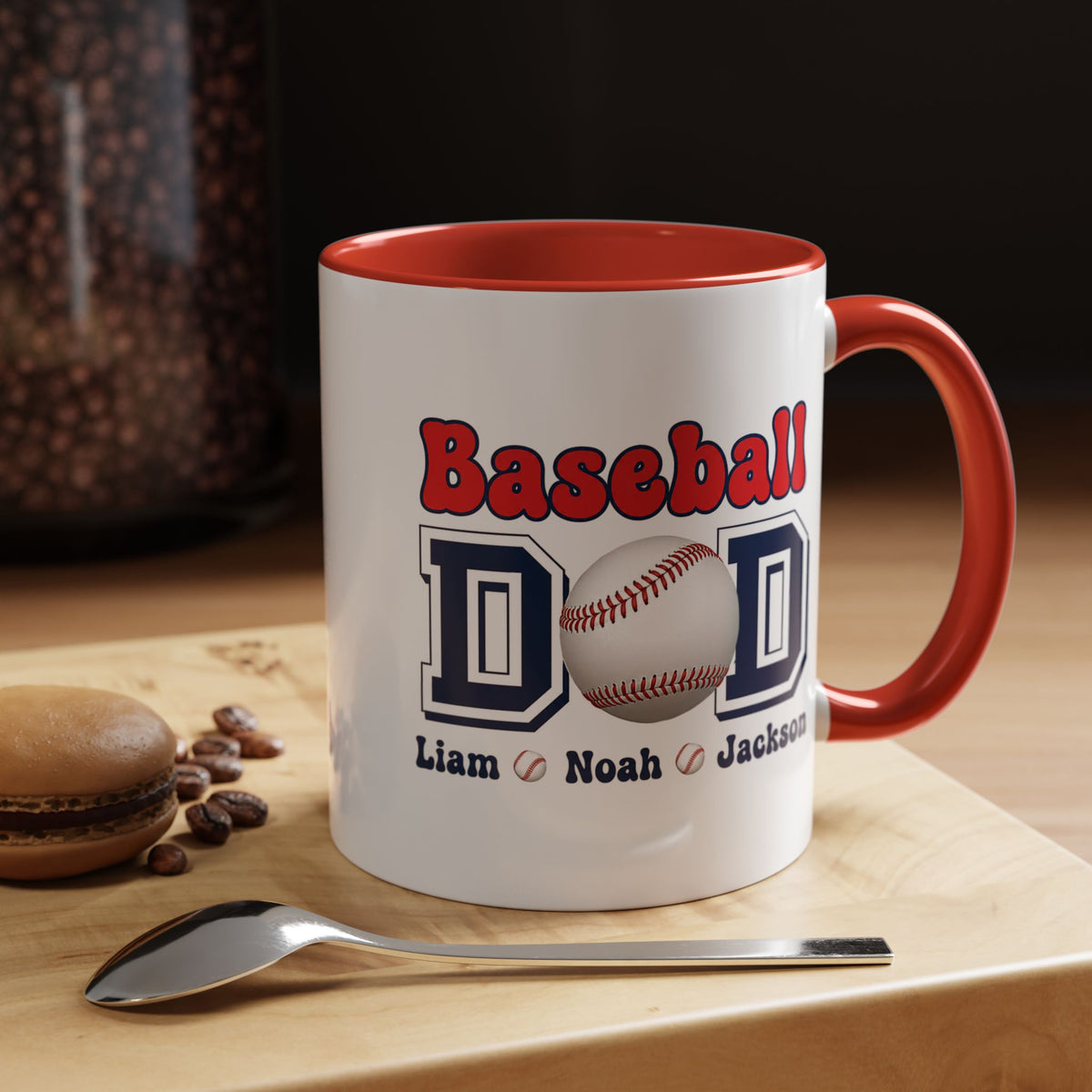 Custom Baseball Dad Coffee Mug with Kids Names, Personalized Sports Father's Day Gift, Cute Team Coach Appreciation Ceramic Tea Cup