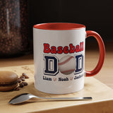 Custom Baseball Dad Coffee Mug with Kids Names, Personalized Sports Father's Day Gift, Cute Team Coach Appreciation Ceramic Tea Cup