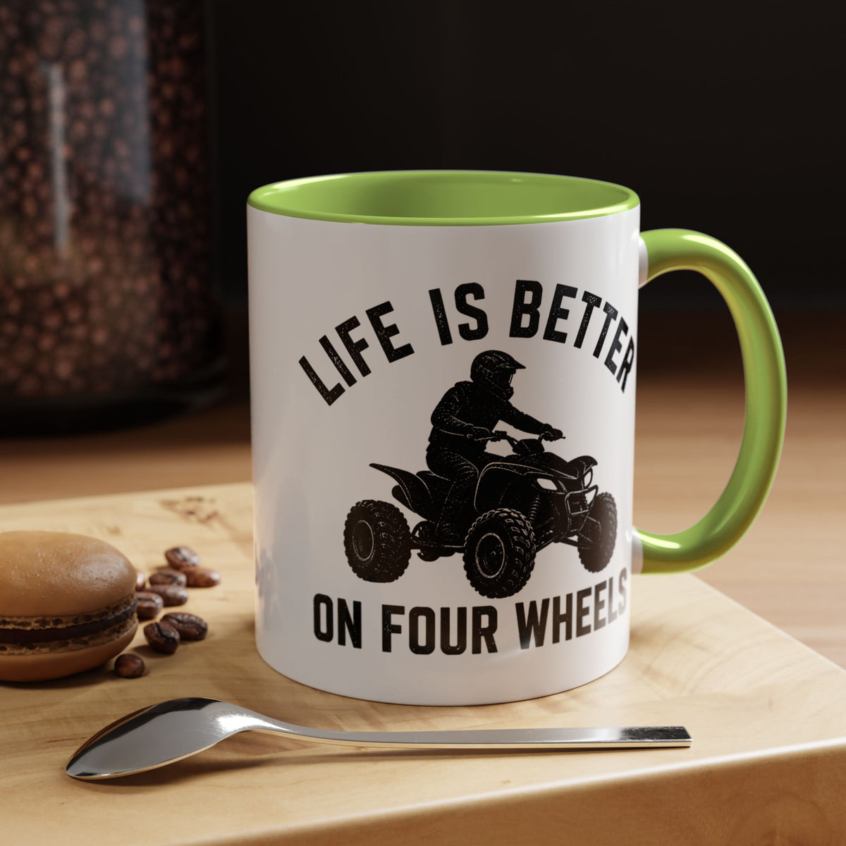 ATV Rider Coffee Mug, Life Is Better On Four Wheels Mug, Quad Bike Lover Gift, Off Road Adventure Coffee Cup, ATV Enthusiast Mug