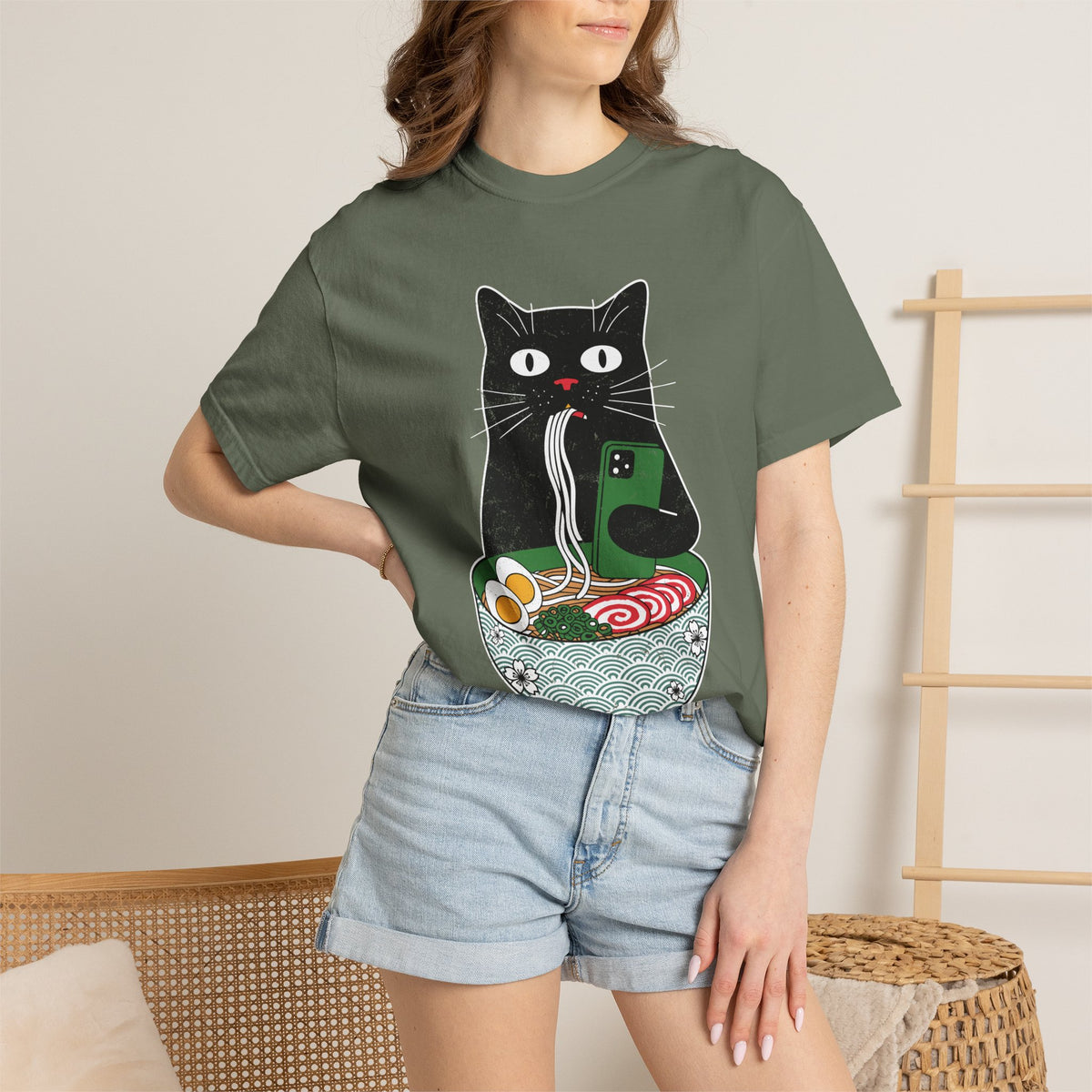 Black Cat Ramen Shirt Comfort Colors Tee, Funny Cat Lover Graphic Shirt, Introvert Cat Eating Noodles Tee, Japanese Foodie Gift