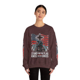 Stand for the Flag Kneel for the Cross Sweatshirt, Patriotic Christian Crewneck, American Flag Pullover, Faith Gift, Fourth of July Top