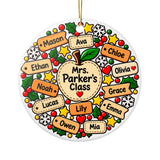 Personalized Teacher Christmas Ornament with Class Names, Apple and Pencil Design, Holiday Appreciation Gift from Students, School Keepsake
