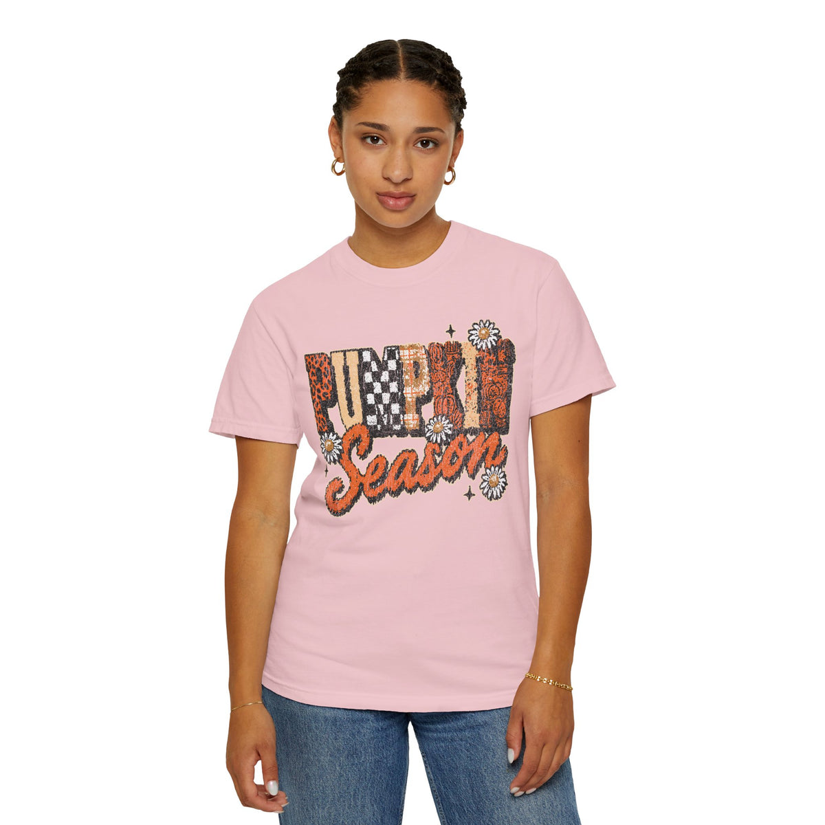 Pumpkin Season Shirt, Retro Leopard Checker Fall Graphic Tee, Cute Autumn Gift for Women, Cozy Thanksgiving October Outfit for Her