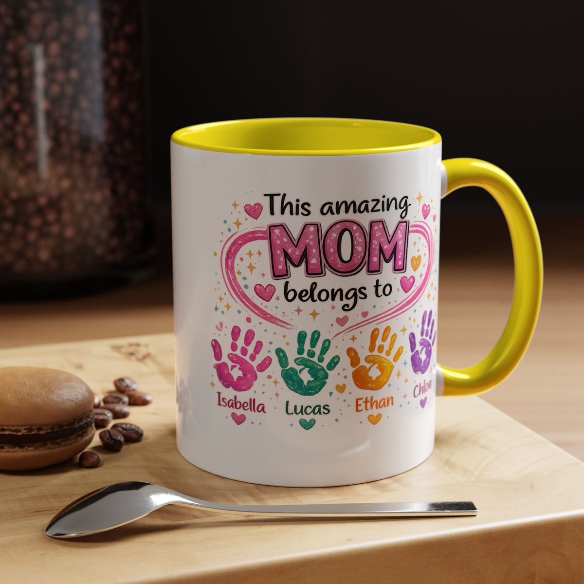 Personalized Mom Handprint Mug, Custom Mother's Day Coffee Mug, Gift from Kids for Mom, Grandma Mug with Children's Names
