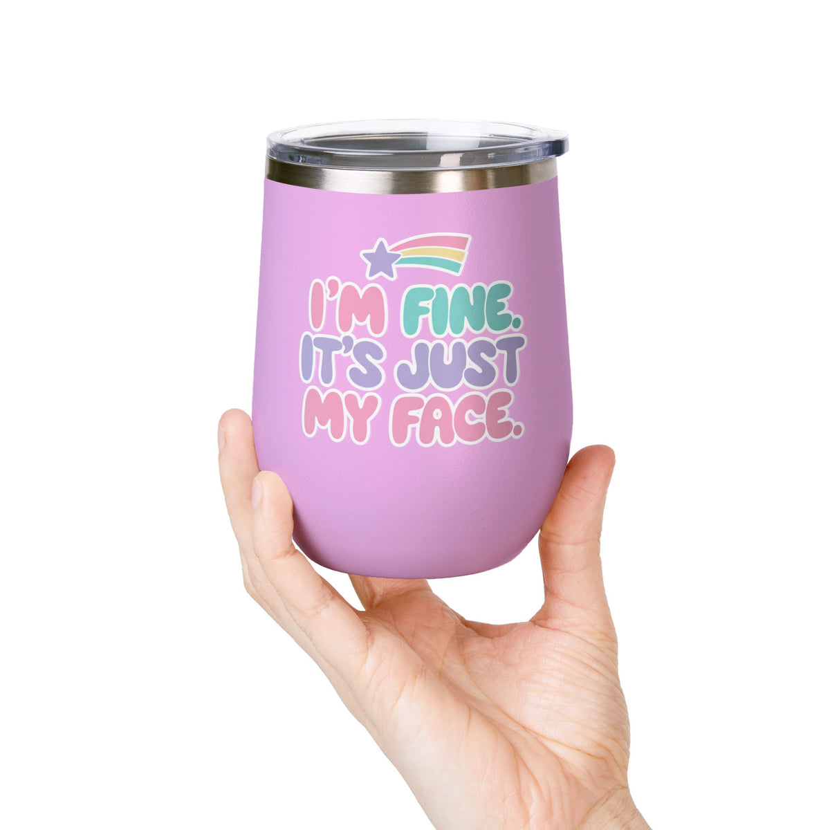 Funny Sarcastic Wine Tumbler, I'm Fine It's Just My Face Pastel Quote, Sassy Drinkware Gift for a Best Friend or Your Coworker's Birthday