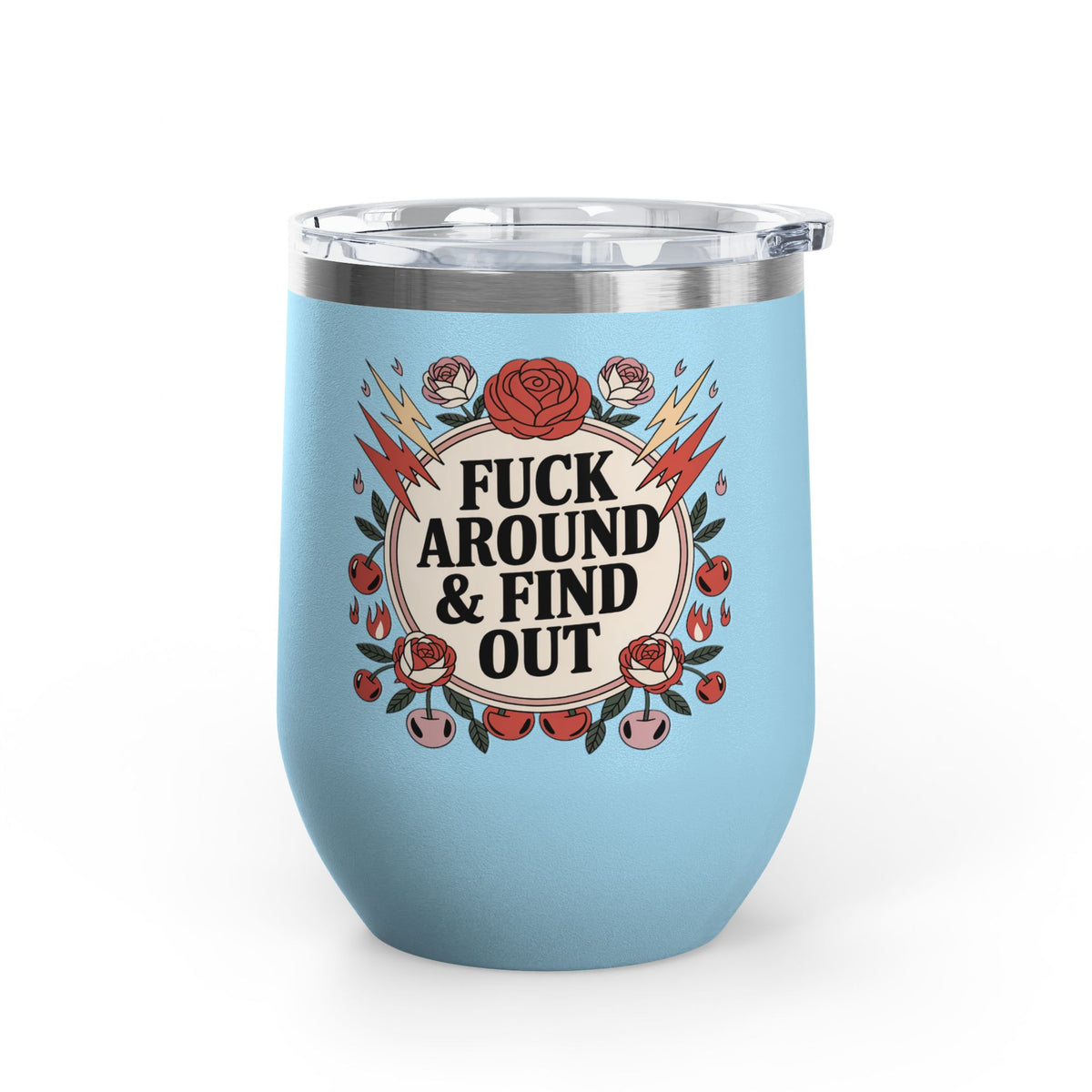 FAFO Wine Tumbler, Retro Tattoo Roses and Cherries Cup, Sarcastic Gift for Her, Edgy Bachelorette Party Cup, Funny Coworker Gift