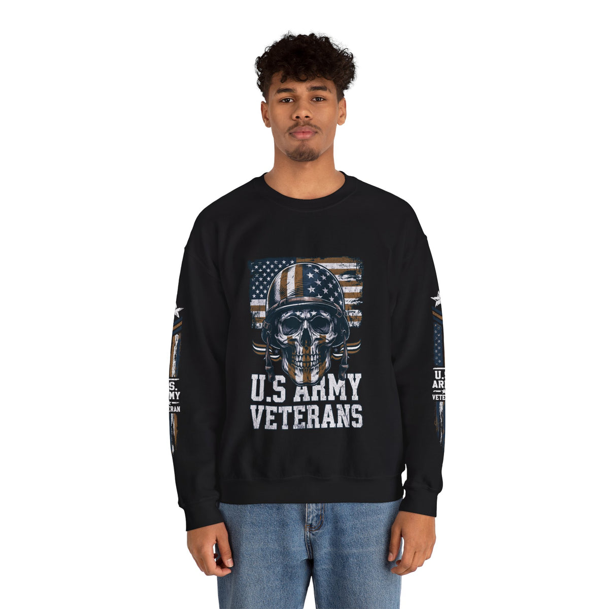 US Army Veterans Sweatshirt, Military Skull Crewneck, American Flag Veteran Pullover, Army Veteran Gift, Memorial Day or Veterans Day