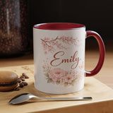 Personalized Floral Name Mug, Custom Coffee Mug with Name, Pink Flower Mug for Women, Birthday Gift, Bridesmaid Keepsake Cup