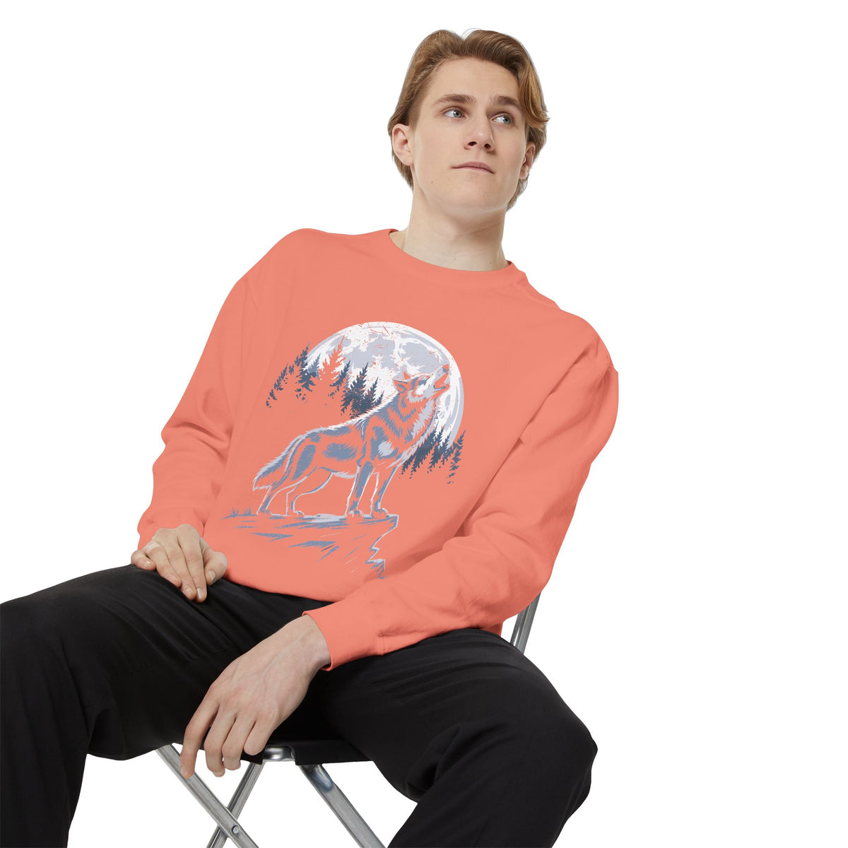Howling Wolf Moon Sweatshirt, Mountain Forest Crewneck, Wildlife Lover Gift, Rustic Wilderness Graphic Cozy Outdoor Pullover Unisex Top