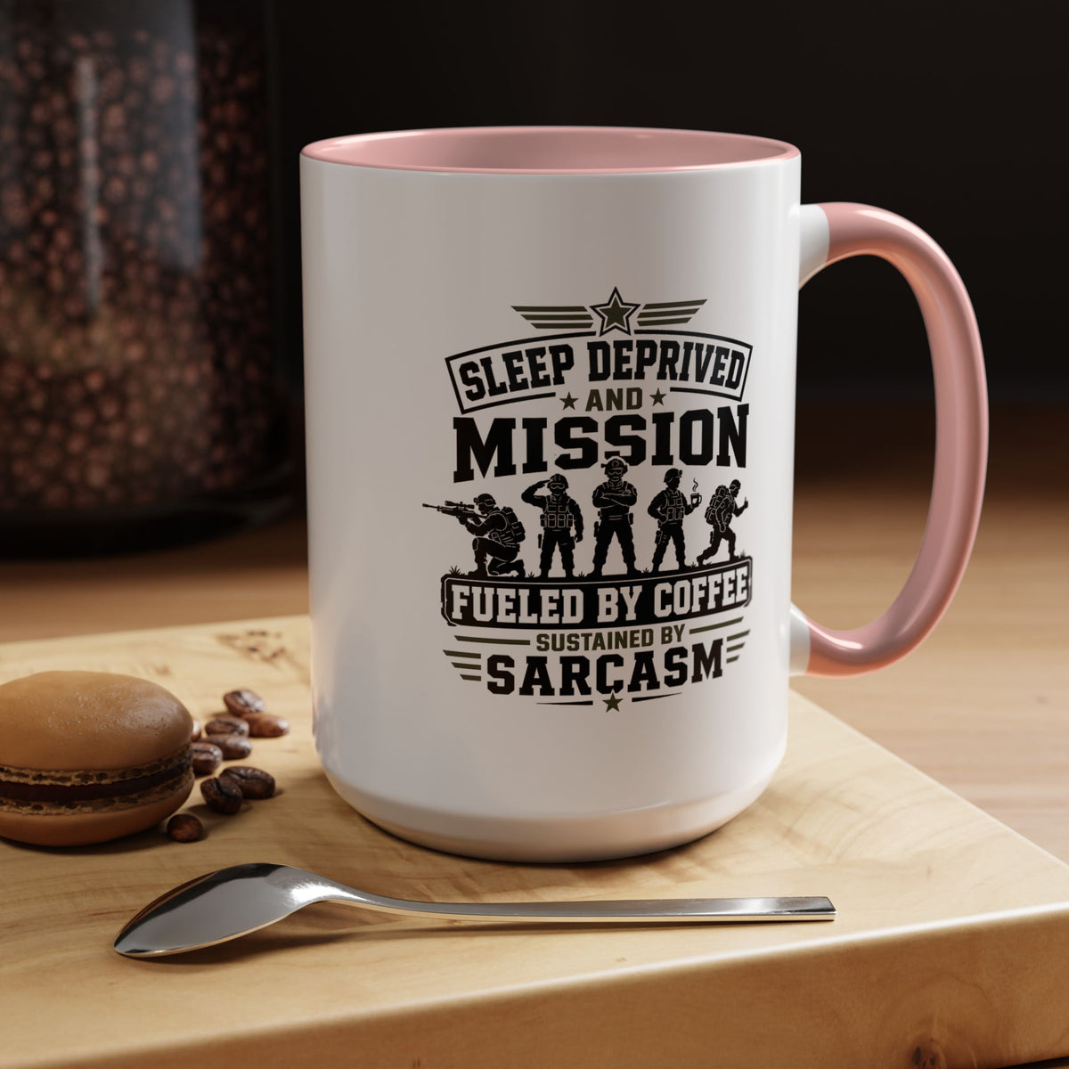 Funny Military Coffee Mug, Sleep Deprived and Mission Fueled Cup, Sarcastic Soldier Gift, Veteran Birthday Present, Tactical Humor