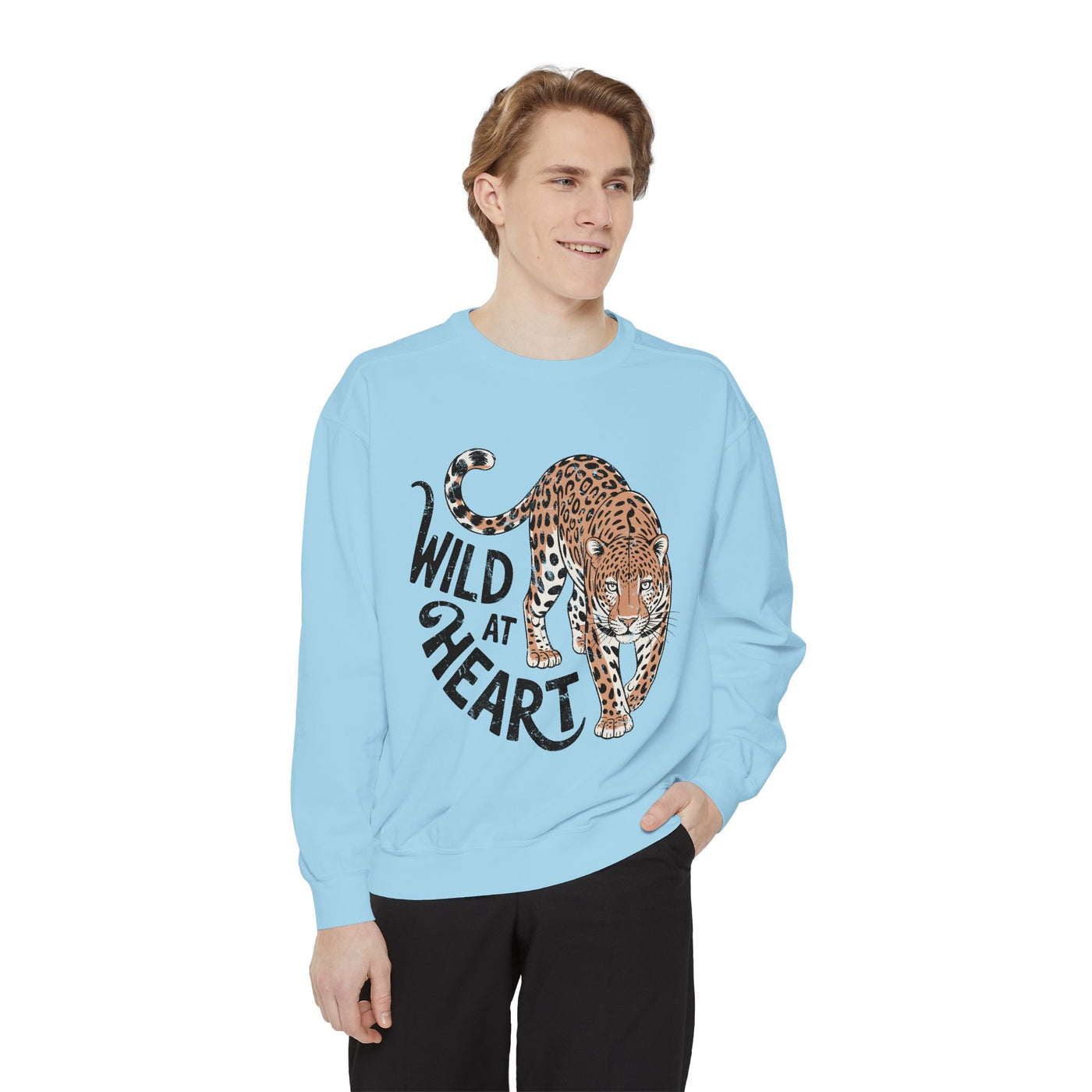 Wild at Heart Leopard Comfort Colors Sweatshirt, Leopard Graphic Crewneck, Animal Lover Sweatshirt, Safari Style Gift